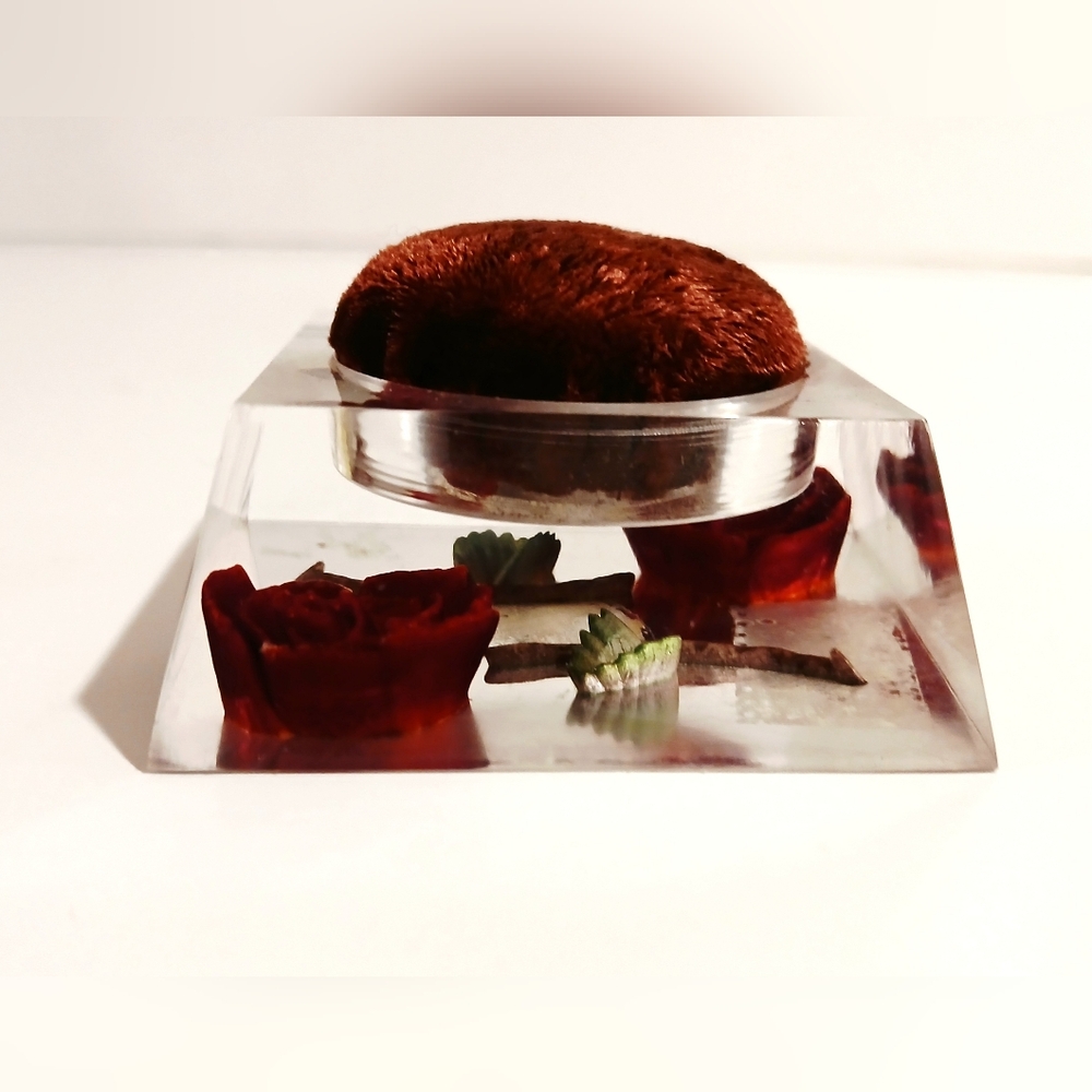 Vintage 1960s Red Rose Resin Pincushion
